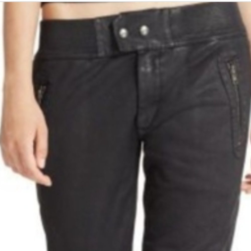 POLO RALPH LAUREN MOTO BIKER STRETCH PANTS BLACK COATED M